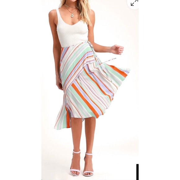 ASTR the Label Overlay Wrap Skirt - Stripes‎ - Multi/Pop Orange Stripe Sz Small - Picture 3 of 8